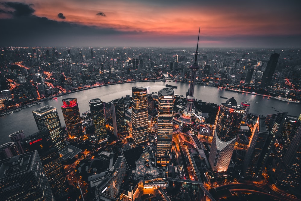 high-angle view of high rise buildings
